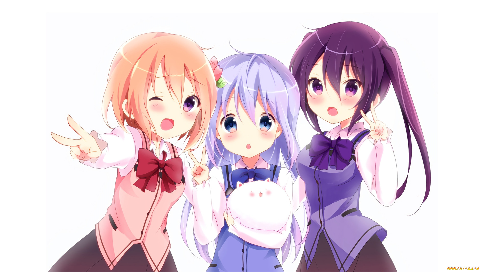 Обои Аниме Gochuumon wa Usagi Desu ka?, обои для рабочего стола, фотографии  аниме, gochuumon wa usagi desu ka, кролика, заказывали Обои для рабочего  стола, скачать обои картинки заставки на рабочий стол.